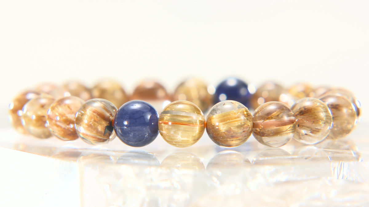 キャッツアイルチルクォーツ × サファイア ブレスレット 8mm｜天然石 